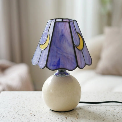 Lampe de Chevet Céramique Vitrail Violet Lune
