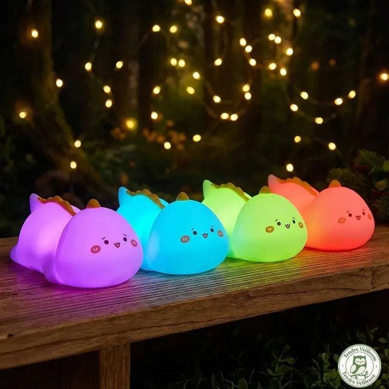 Veilleuse dinosaure Dino en 5 couleurs LED – silicone souple lavable sans BPA, commande tactile pour changer de couleur