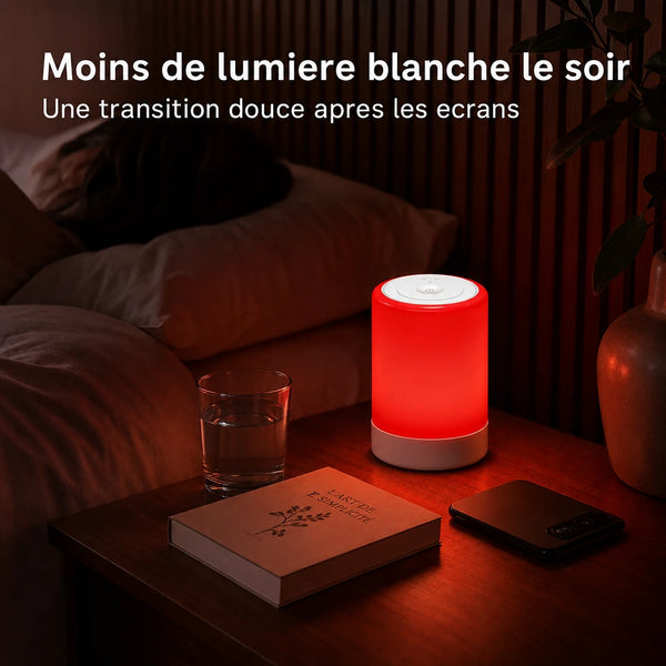Lampe lumiere rouge 670 nm sur table de chevet adulte pour routine post-ecran Tendre Veilleuse
