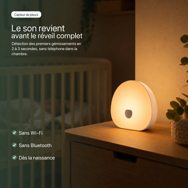 Machine à bruit blanc bébé ZenBox avec capteur de pleurs en chambre bébé, relance automatique du son en 2 à 3 secondes Tendre Veilleuse