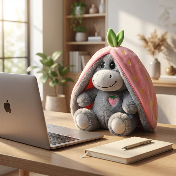 Peluche Âne qui Respire "Barnabé" – Compagnon Anti-Stress (Fraise)