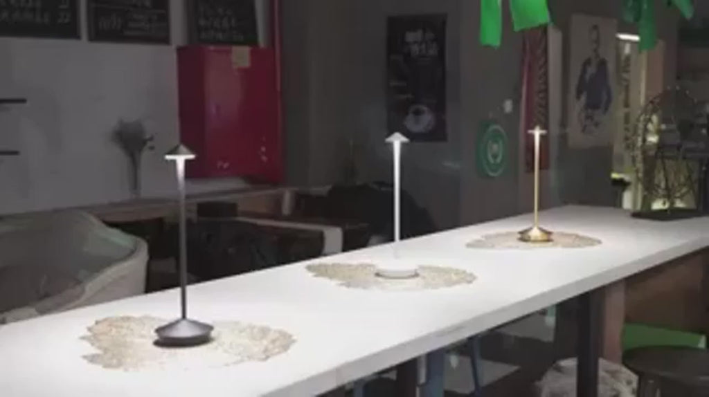 Démonstration de la commande tactile sur lampe de chevet
rechargeable en aluminium, changement de niveaux de luminosité
— Tendre Veilleuse
