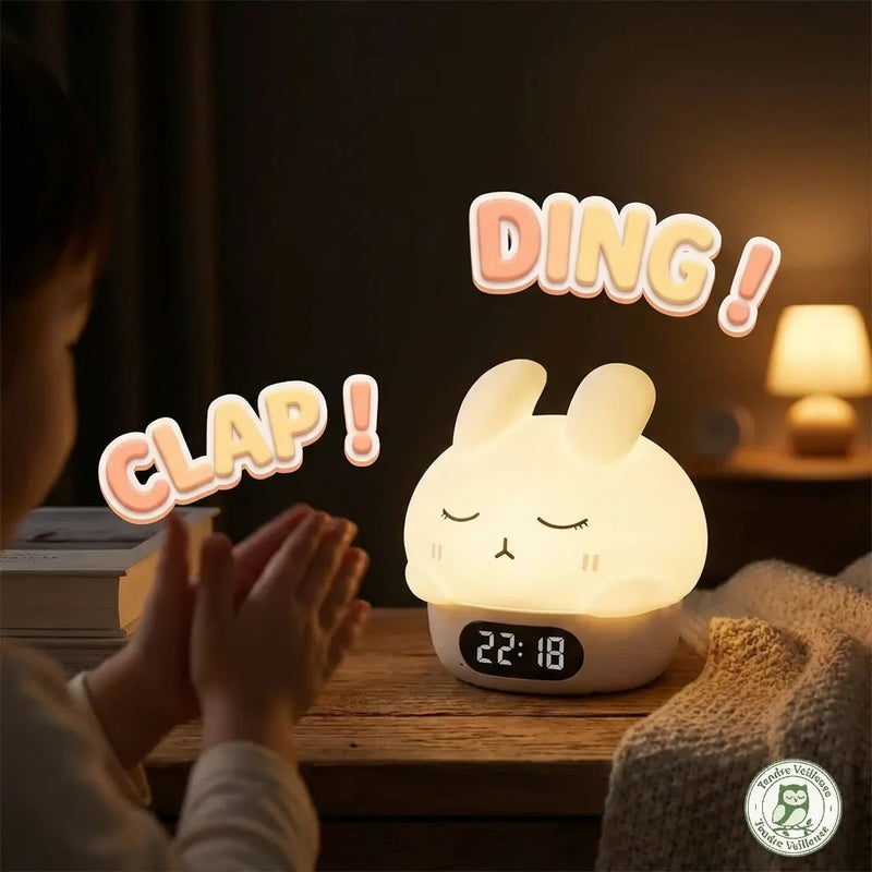 Réveil lapin tactile avec activation sonore de l'écran, horloge LED enfant pour vérifier l'heure sans bouton dans le noir