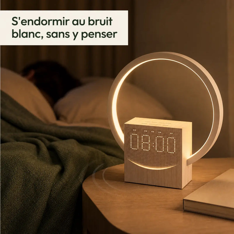 Machine à bruit blanc du réveil design pour s'endormir, ambiance cocooning du soir dans la chambre, Tendre Veilleuse