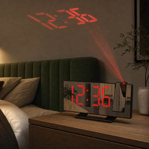 Réveil projecteur plafond à écran miroir LED et température, Tendre Veilleuse