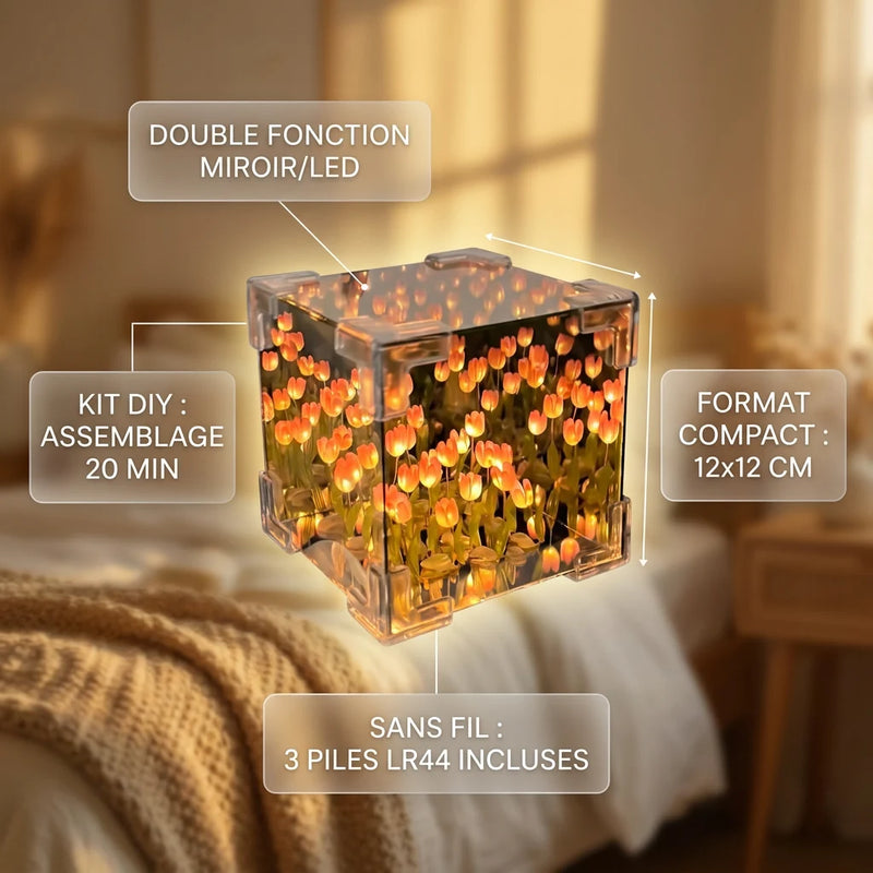 Tulipée™ lampe décorative LED – infographie kit DIY sans fil double fonction miroir – Tendre Veilleuse