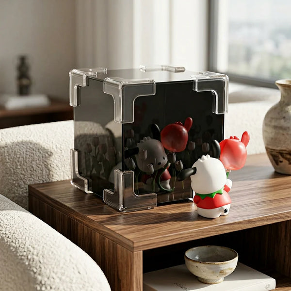 Tulipée™ éteinte sur étagère salon en bois – surface miroir HD – Tendre Veilleuse