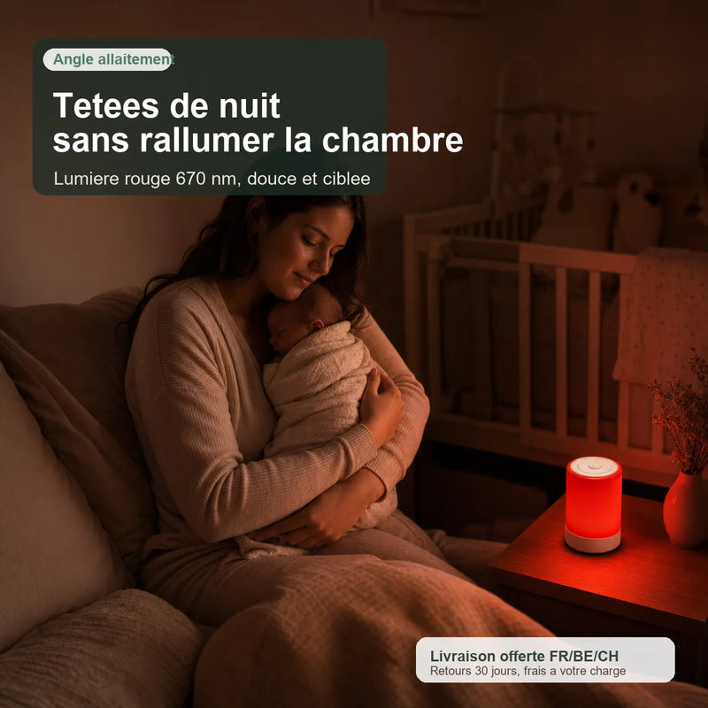 Veilleuse allaitement lumière rouge 670 nm pendant tétée de nuit avec maman et nouveau-né en chambre bébé, Tendre Veilleuse