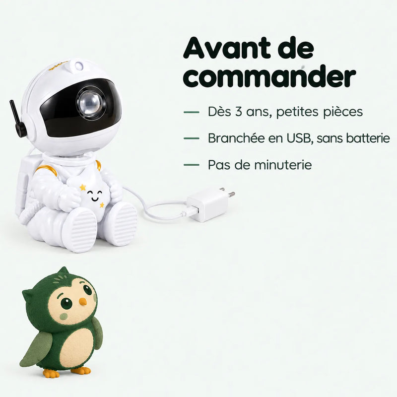 Veilleuse astronaute branchée en USB, sans batterie ni minuterie, conseillée dès 3 ans, Tendre Veilleuse