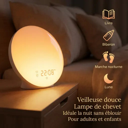 Réveil Simulateur D'aube Pour Enfants, Lune Veilleuse, Alarme Lumineuse, AJ320A
