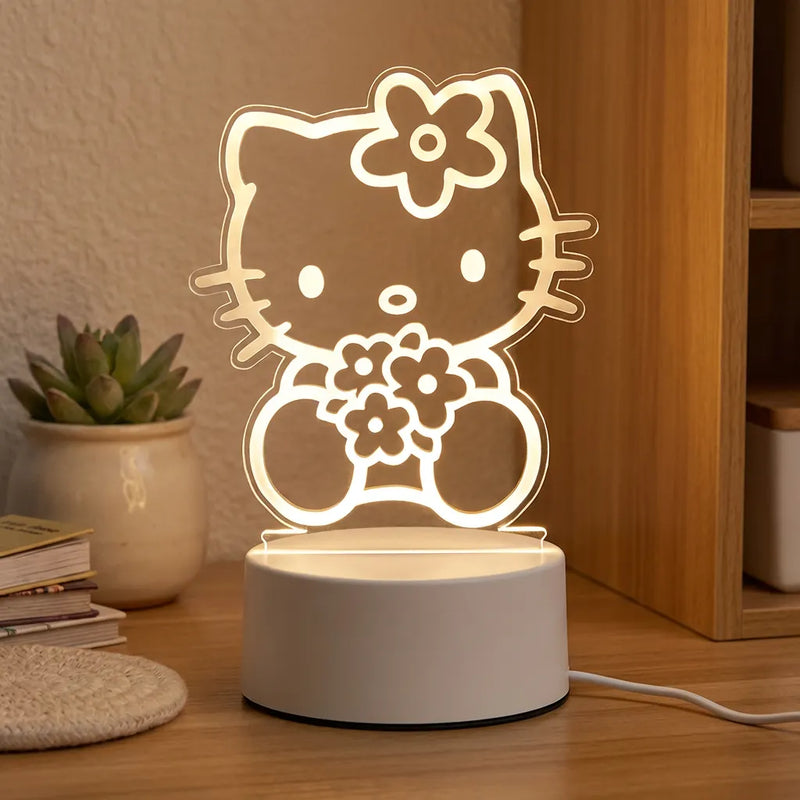 Veilleuse Hello Kitty LED acrylique allumee lumiere chaude bureau bois decoration chambre Tendre Veilleuse
