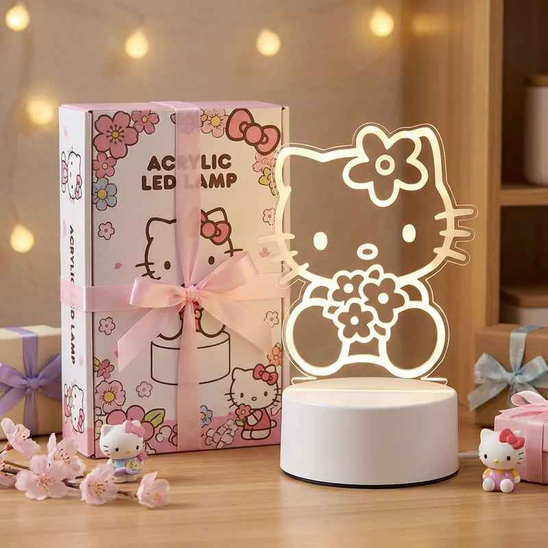 Veilleuse Hello Kitty LED acrylique allumee avec boite cadeau rose packaging Acrylic LED Lamp Tendre Veilleuse