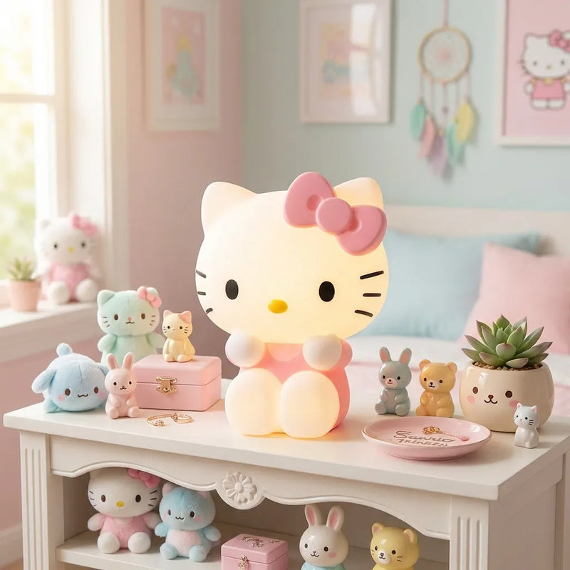 Veilleuse Hello Kitty figurine silicone allumee posee bureau chambre kawaii decoration Sanrio Tendre Veilleuse