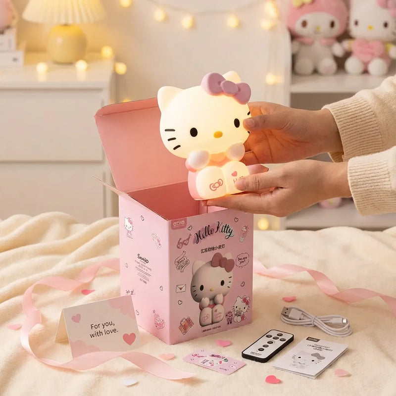 Veilleuse Hello Kitty figurine silicone packaging boite rose cable USB telecommande cadeau Tendre Veilleuse