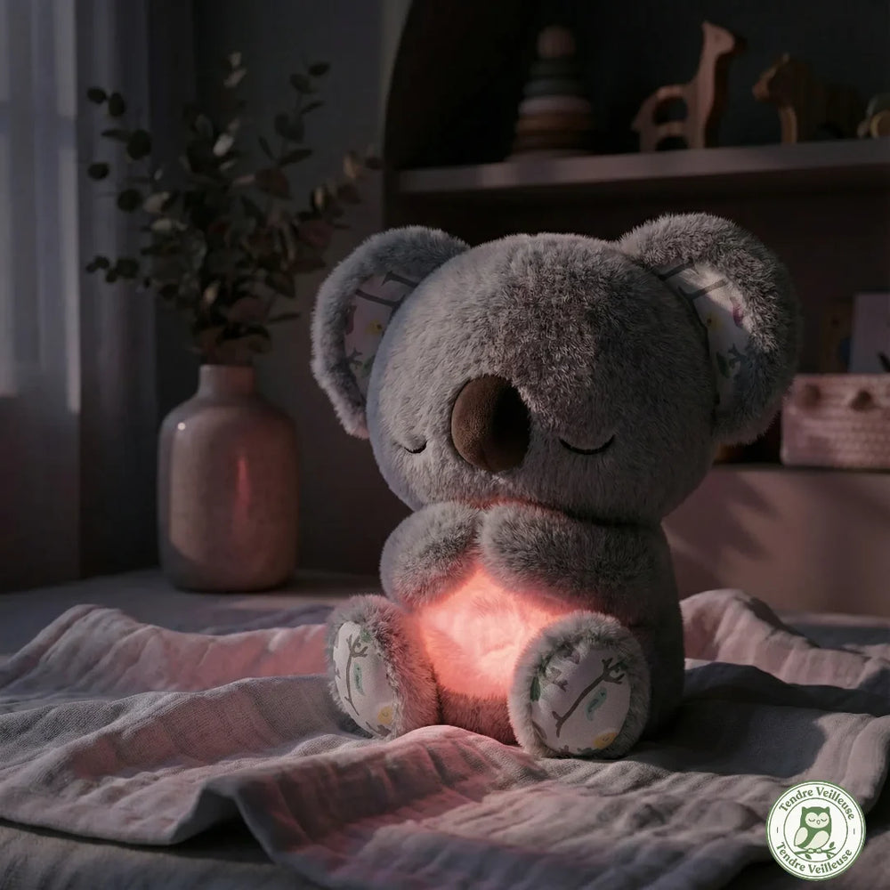 Veilleuse koala brillant dans le noir avec une lumière chaude et tamisée rouge pour rassurer bébé la nuit