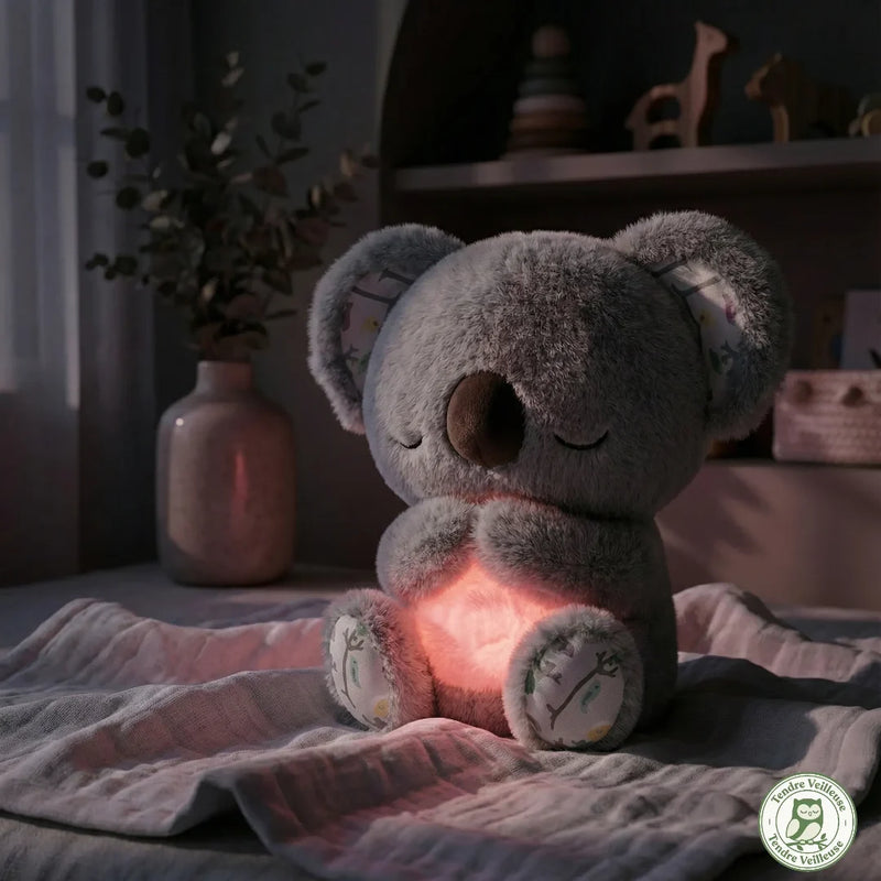Veilleuse koala brillant dans le noir avec une lumière chaude et tamisée rouge pour rassurer bébé la nuit