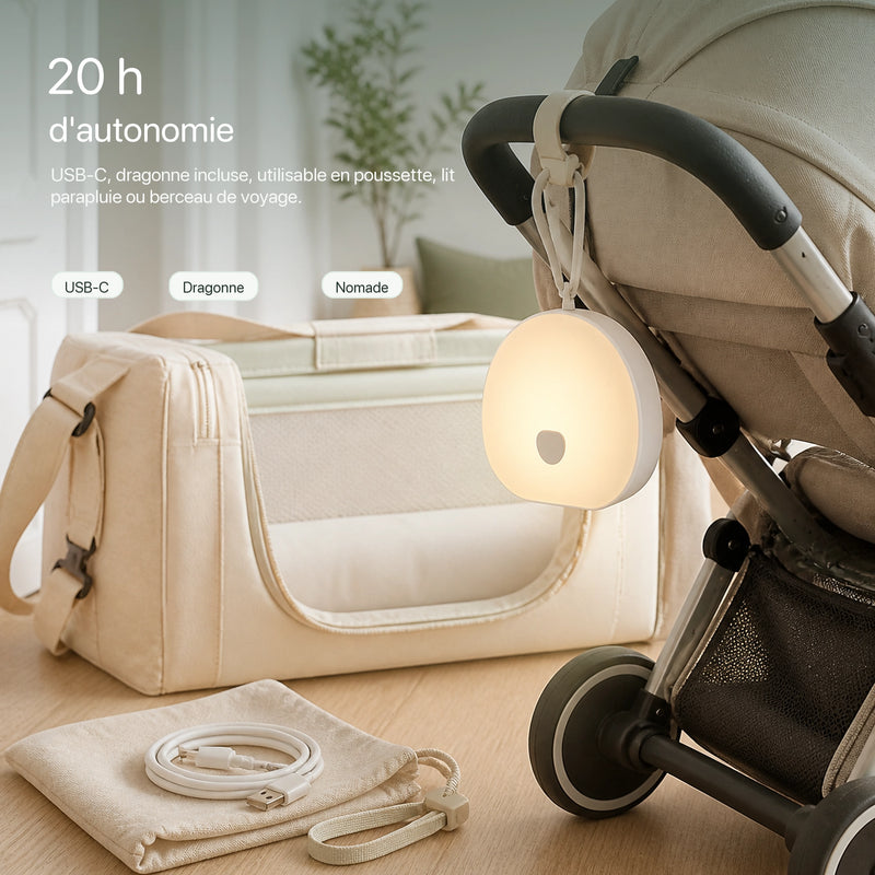 Veilleuse nomade bébé ZenBox 20 heures autonomie USB-C dragonne poussette lit parapluie voyage Tendre Veilleuse