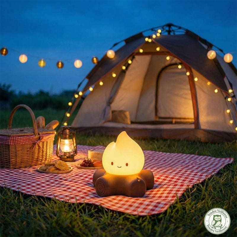 Veilleuse Bruit Blanc Nomade Campi™ : Lumière Ambrée 1800K, Feu de Camp, 10 Sons