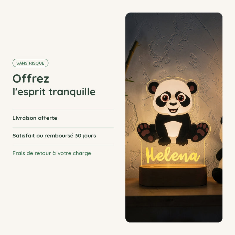 Veilleuse panda personnalisée : livraison offerte, satisfait ou remboursé 30 jours