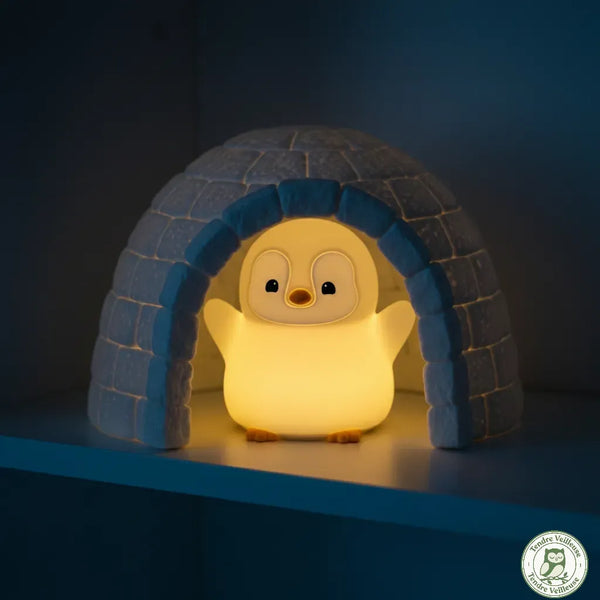 Veilleuse pingouin Pingo lumière chaude douce ambiance nocturne sous igloo, rechargeable USB, chambre bébé, Tendre Veilleuse