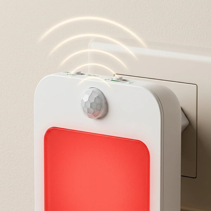 Détail du capteur de mouvement PIR sur veilleuse prise lumière rouge pour passage nocturne Tendre Veilleuse