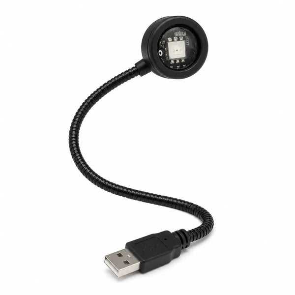 Lampe d ambiance USB a col de cygne flexible, tete LED ronde noire, eteinte sur fond blanc - Tendre Veilleuse