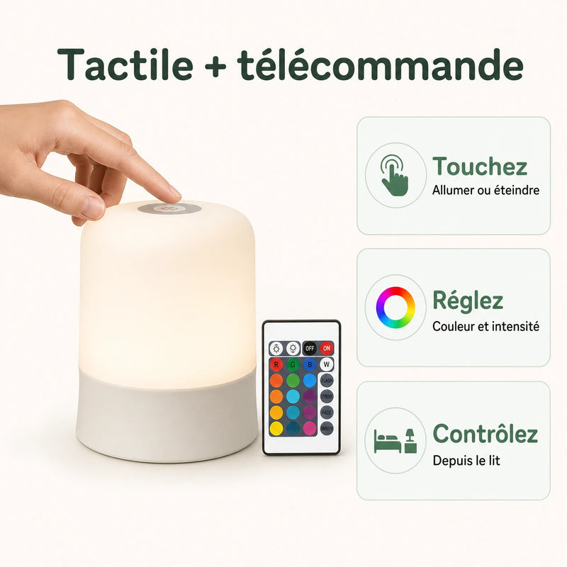Veilleuse RGB tactile avec télécommande infrarouge pour régler couleur et intensité Tendre Veilleuse